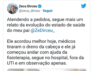 José Dirceu vai para casa, deixa a UTI depois de passar por cirurgia na cabeça