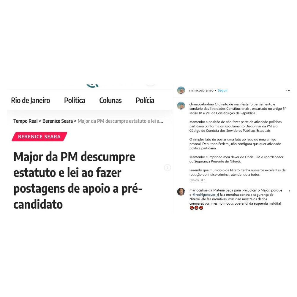 VIROU BAGUNÇA: Major da PM descumpre a Lei e desafia Berenice Seara, achando certo declarar apoio a candidato Jordy em Niterói