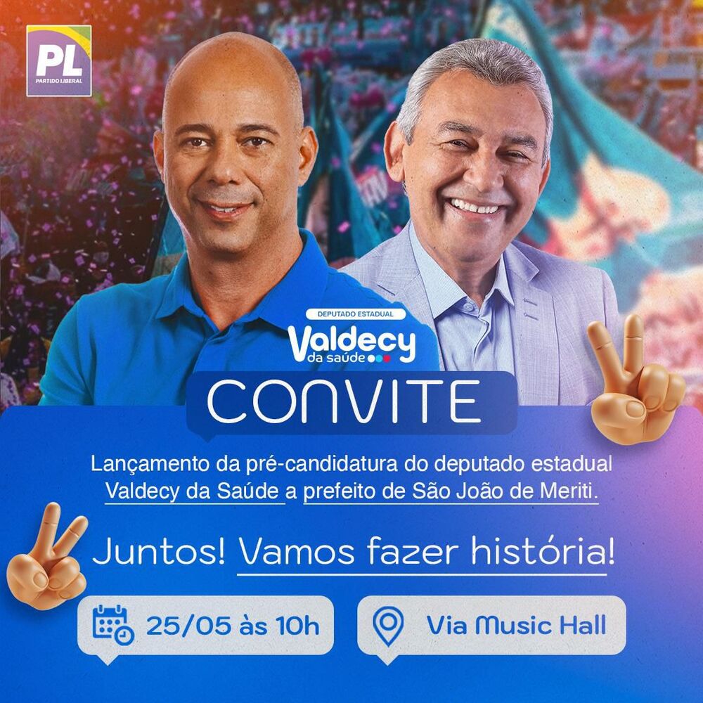 Lançamento da pré-candidatura de Valdecy da Saúde à Prefeitura de Meriti promete reunir grandes nomes da política nacional