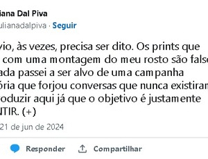 Falsas Mensagens atribuídas a Juliana Dal Piva divulgadas por Allan dos Santos