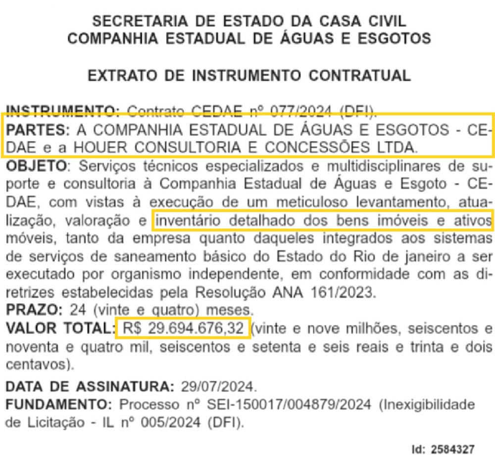 Cedae faz contrato de R$ 29,6 milhões, sem licitação, para realização de inventário de bens