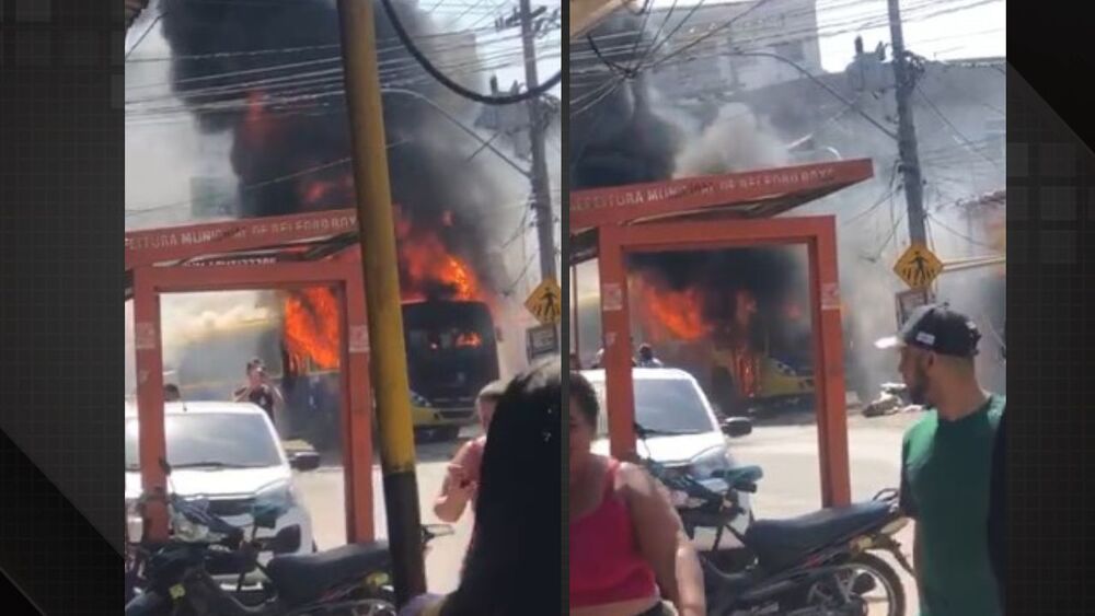 Criminosos incendiaram ônibus e bloquearam vias em Belford Roxo em represália a uma operação policial no Complexo do Chapadão