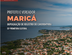 Site do MP mostra na capa: MP Eleitoral requer a impugnação de registro de candidatos aos cargos de prefeito e vereador de Maricá após inteligência artificial apontar inelegibilidade