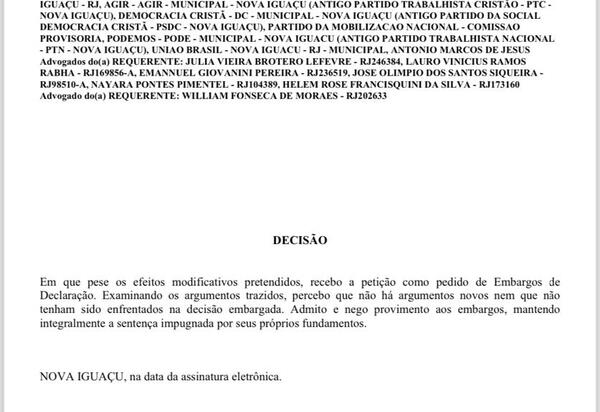 Justiça nega pedido de reconsideração e mantém Jacaré fora da disputa pela Prefeitura de Nova Iguaçu