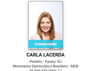 Justiça Eleitoral indefere registro de Carla Lacerda da Silva (MDB) à prefeitura de Paraty