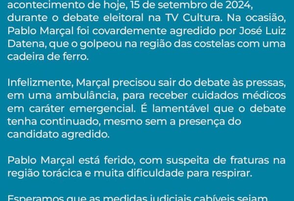 Após agredir Marçal, Datena admite erro, cita morte de sogra e diz que continuará campanha