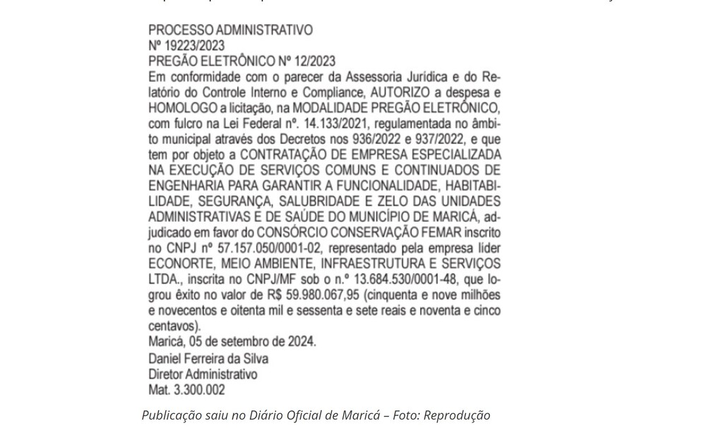 Maricá contrata por R$ 59 milhões consórcio liderado por empresa investigada por incêndio