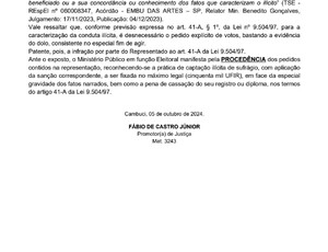 Ministério Público pede cassação de registro e multa máxima do Candidato a vice-prefeito de Cambucia cusado de comprar votos com festa de aniversário