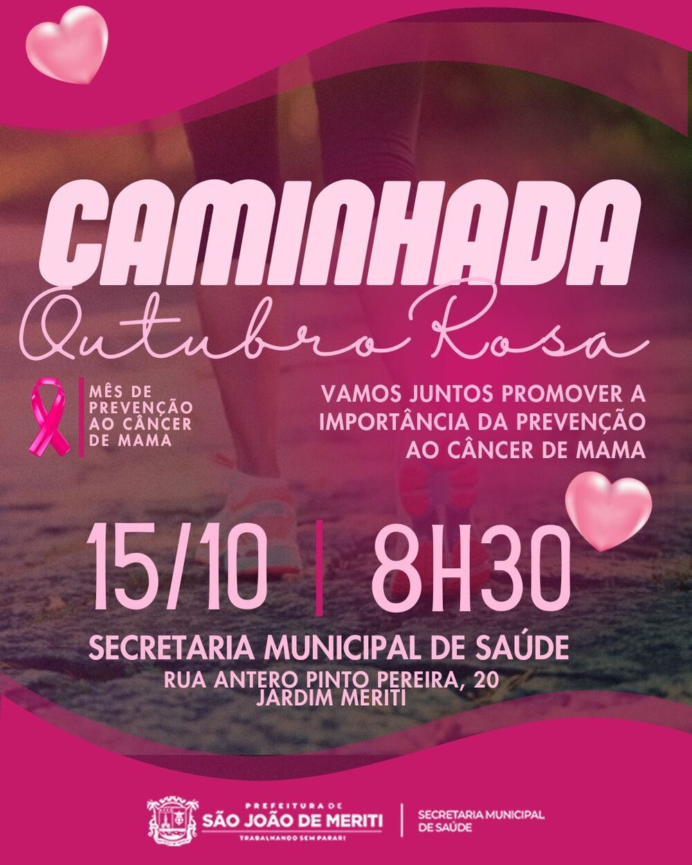 São João de Meriti Mobiliza-se Contra o Câncer de Mama com Caminhada do Outubro Rosa