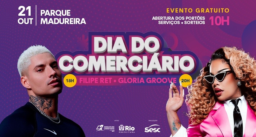 Dia do Comerciário será celebrado com shows de Gloria Gloove e Felipe Ret 