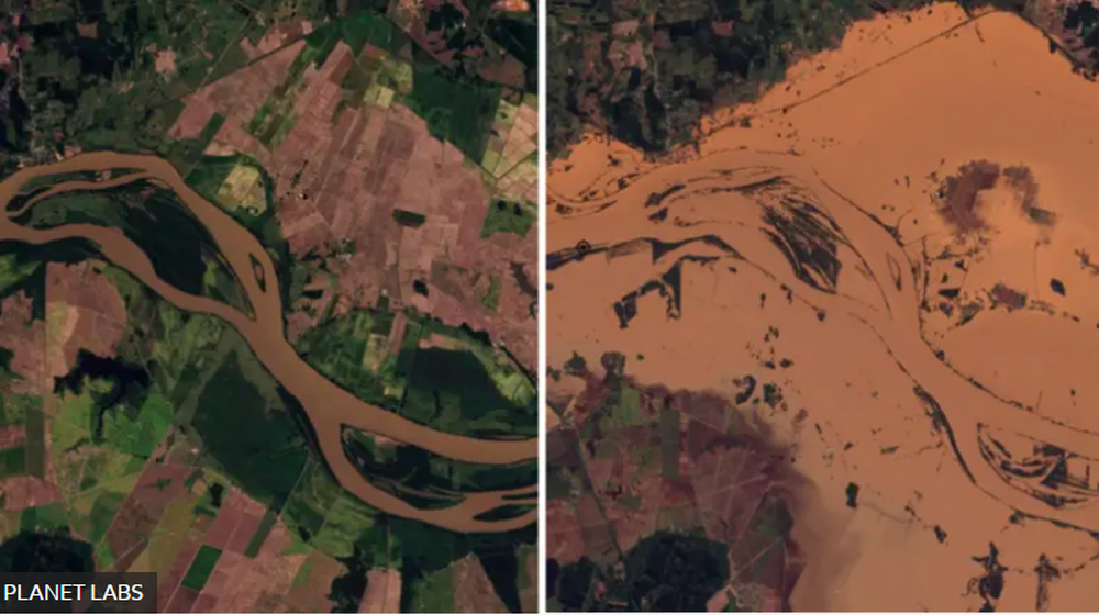 O antes e depois de regiões devastadas pelas inundações no Rio Grande do Sul