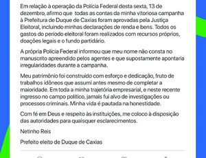 Netinho Reis divulga nota oficial sobre operação da Polícia Federal