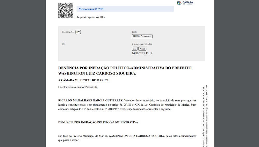 Com 14 dias de sua posse, Quaquá recebe o primeiro pedido de impeachment do Brasil em 2025