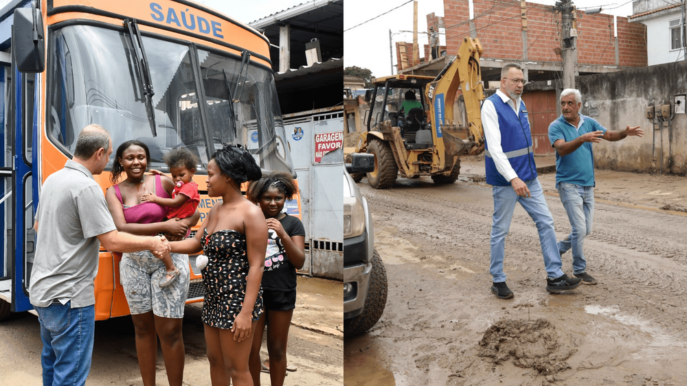 Prefeitos de Nova Iguaçu e de Belford Roxo conferem nos bairros os estragos das inundações