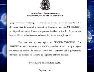 Aras defende suspensão da MP que limita remoção de conteúdos na internet