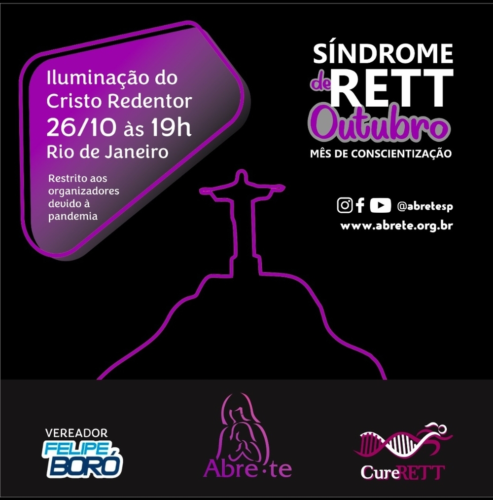 Cristo Redentor será iluminado de roxo nesta terça-feira, dia 26, para conscientizar sobre a Síndrome de Rett