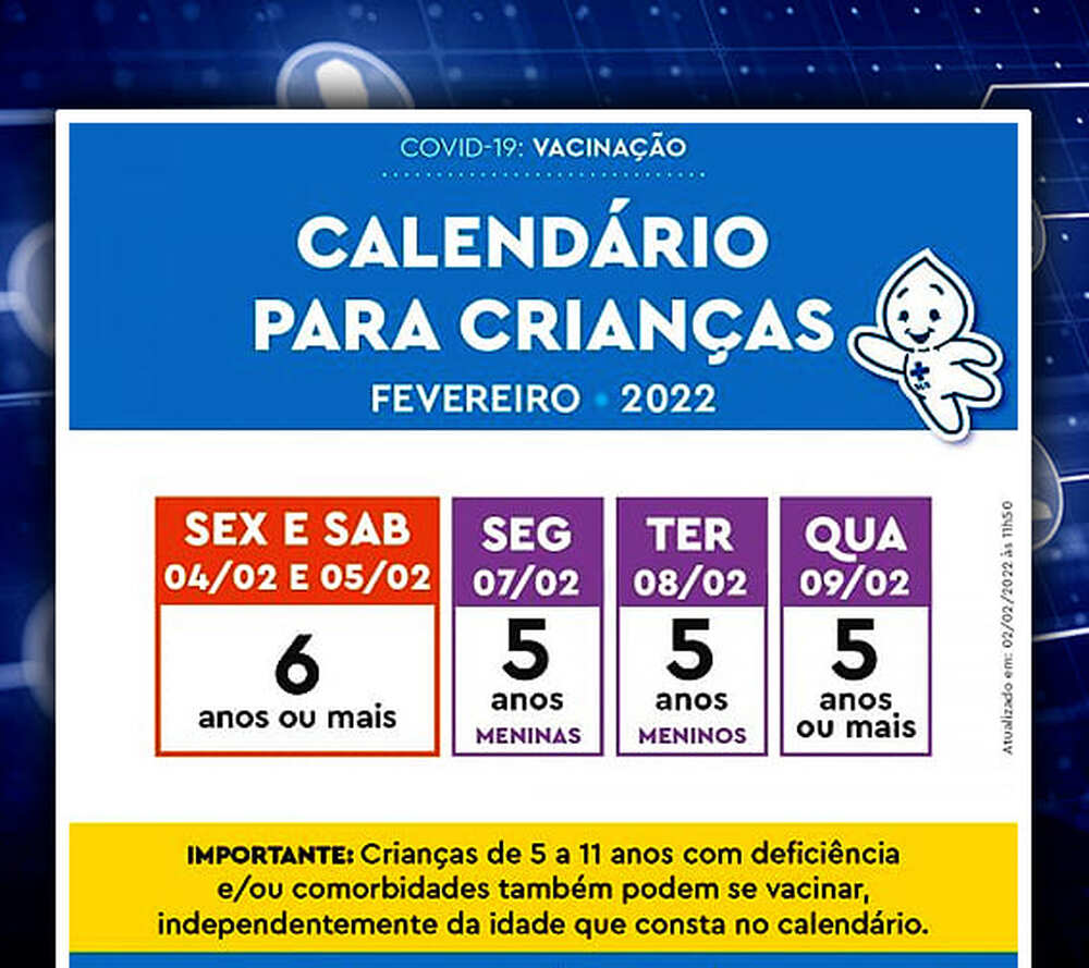 Covid-19: Calendário de vacinação infantil será retomado sexta-feira para imunizar crianças de 6 anos ou mais